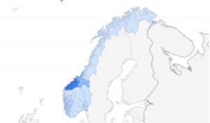 Google trends-søk for "svovel" fra 28.09-04.10 viser at Møre og Romsdal og Sør-Trøndelag var mest utsatt i Norge